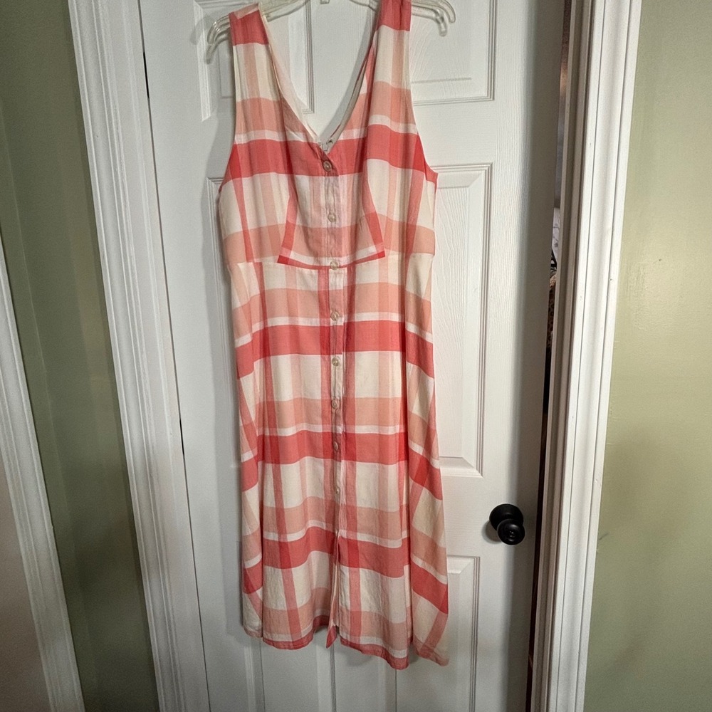 Alex Marie Coral Pink Plaid Sleeveless Button Front Midi Dress Womens 18
